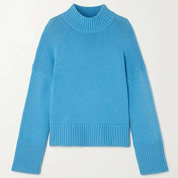 Vince Wool & Cashmere Blend Ribbed Mock Neck Drop-Shoulder Sweater Fountain Blue | Poshmark