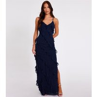 Women's Navy Metallic Ruffle Maxi Dress Quiz New Look | New Look (UK)