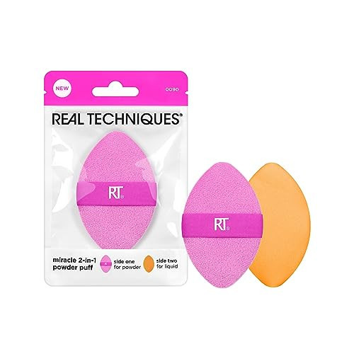 Real Techniques Miracle 2-In-1 Powder Puff, Dual-Sided, Full-Size Makeup Blending Puff, Reversible Elastic Band, Precision Tip Makeup Sponge & Powder Puff, For Liquid, Cream & Powder, 1 Count | Amazon (US)