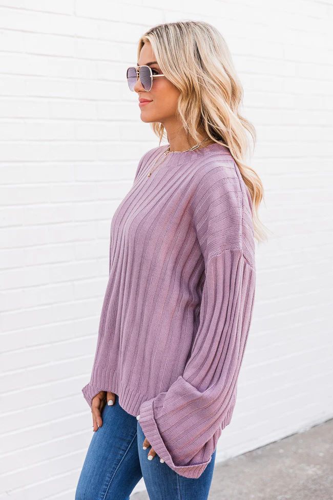 Days Away Purple Ribbed Cuffed Sleeve Sweater | The Pink Lily Boutique