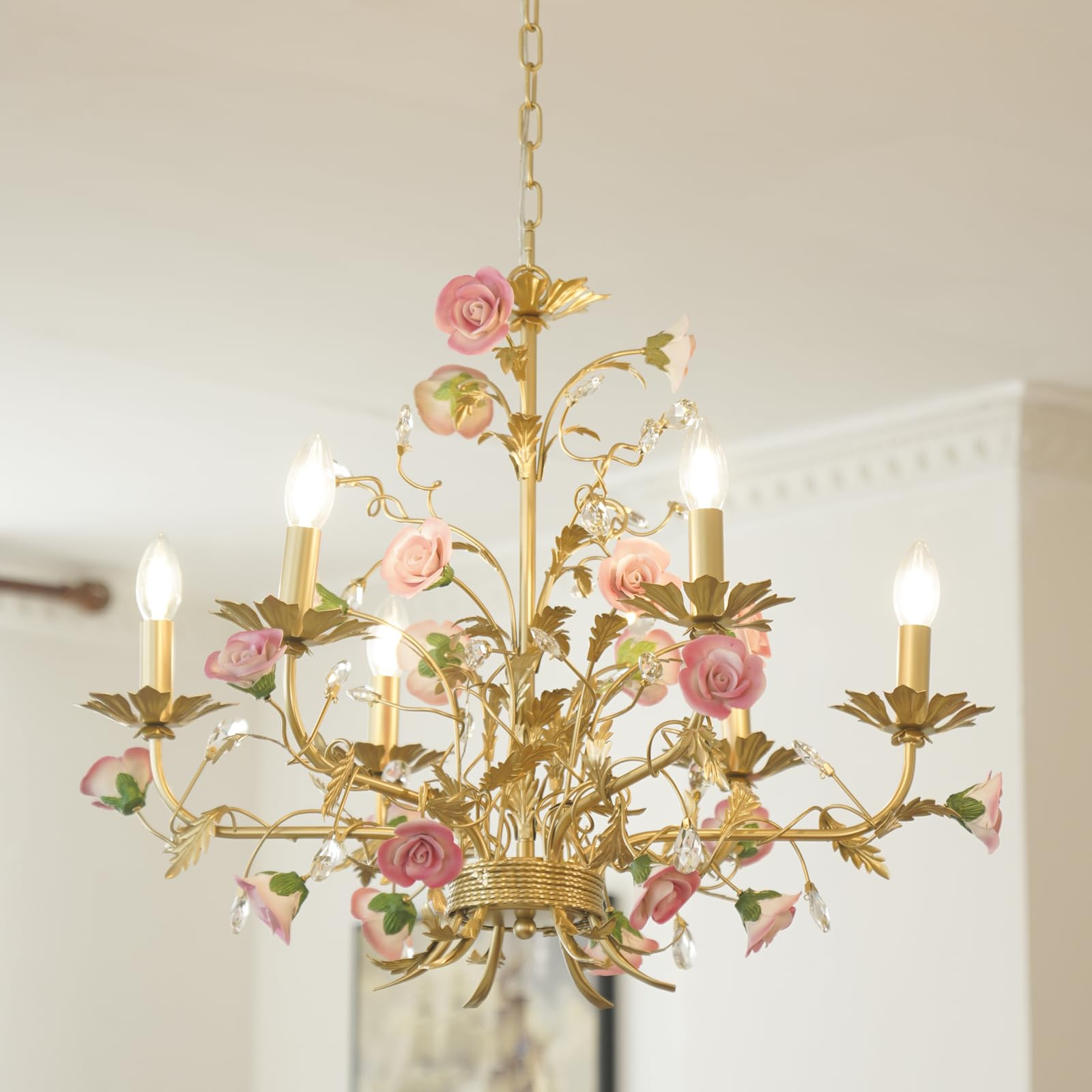 Farmhouse Dining Room Over Table Chandelier, Hanging Light Fixture Pink Bedroom, Art Deco Unique ... | Amazon (US)