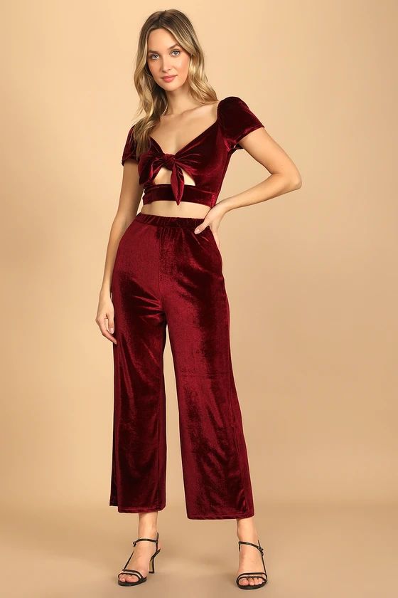 Luxurious Style Burgundy Velvet Tie-Front Two-Piece Jumpsuit | Lulus (US)