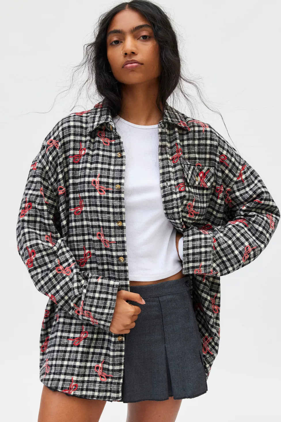 BDG Dani Embroidered Oversized Flannel Shirt | Urban Outfitters (US and RoW)
