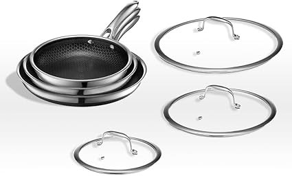 HexClad Hybrid Nonstick 6-Piece Fry Pan Set, 8, 10 and 12-Inch Frying Pans with Tempered Glass Li... | Amazon (US)