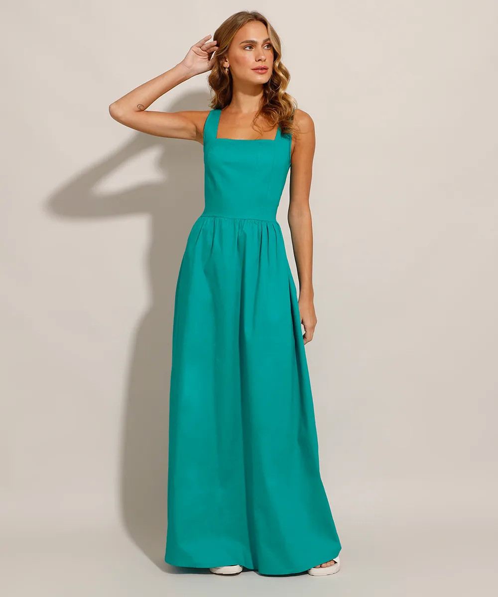 Vestido Longo Alça Larga Decote Reto Verde | C&A (BR)
