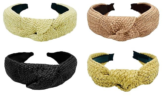 LUX TRENDS Set of 4 Straw Raffia Top Knot Headbands for Women Girls Hair Braided Headbands Knotte... | Amazon (US)