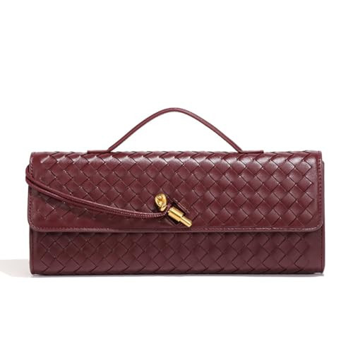 Evening Woven Clutch Purse for Women Casual Fashion Satchel Shoulder Handbag Vegan Leather Crossbody Bags Wine Red | Amazon (US)