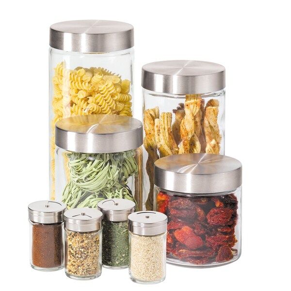 Oggi Glass 8-piece Canister Set With 4 Spice Jars | Bed Bath & Beyond