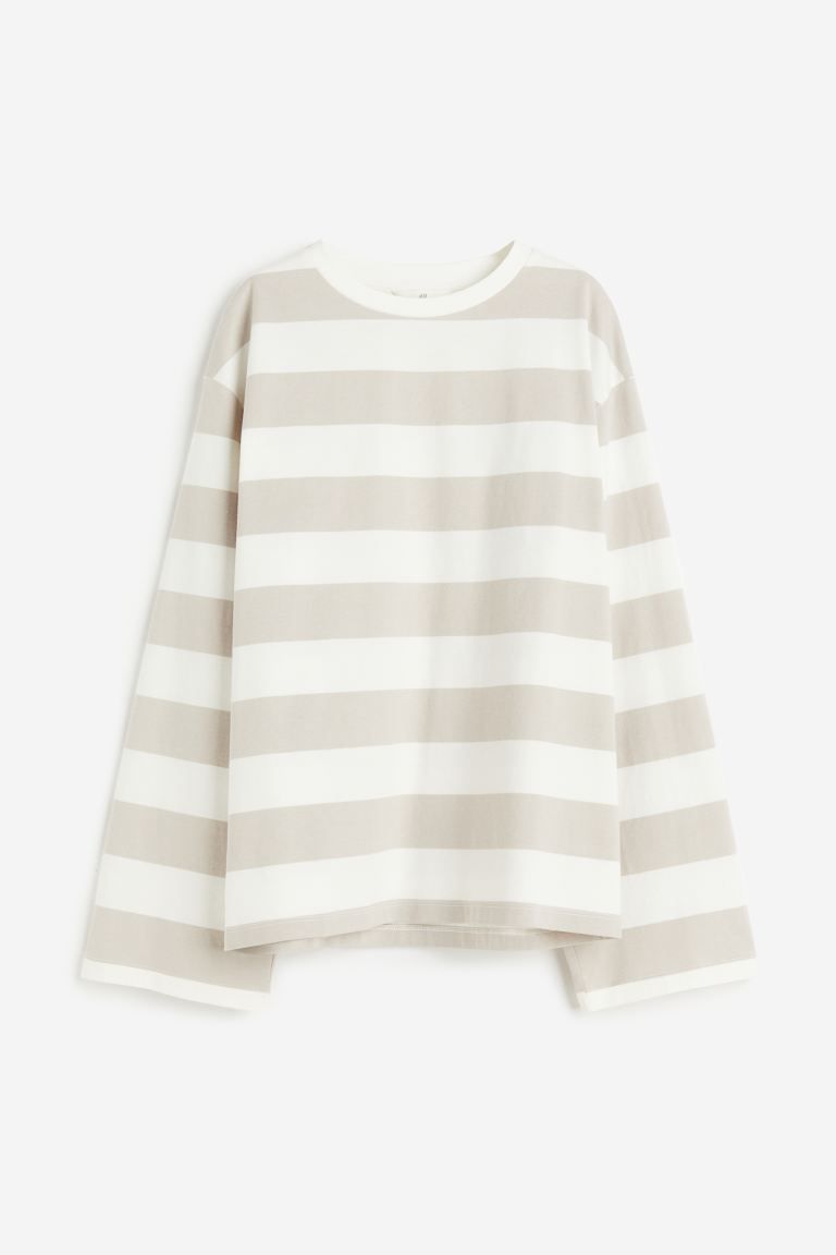 Oversized Cotton Top - White/beige striped - Ladies | H&M US | H&M (US + CA)