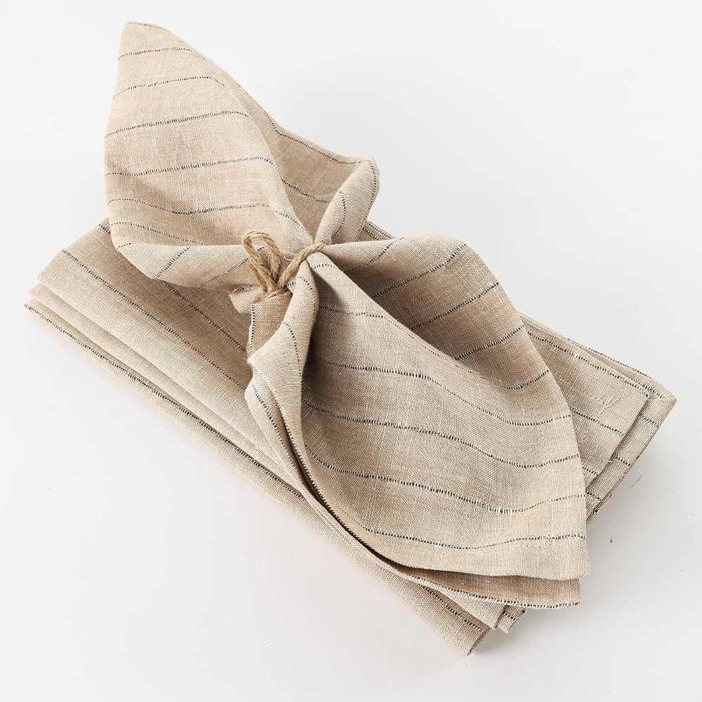 100% Pure Linen Napkins 20x20 Inches Set of 4, Striped Cloth Napkins Washable Farmhouse Dinner Na... | Amazon (US)