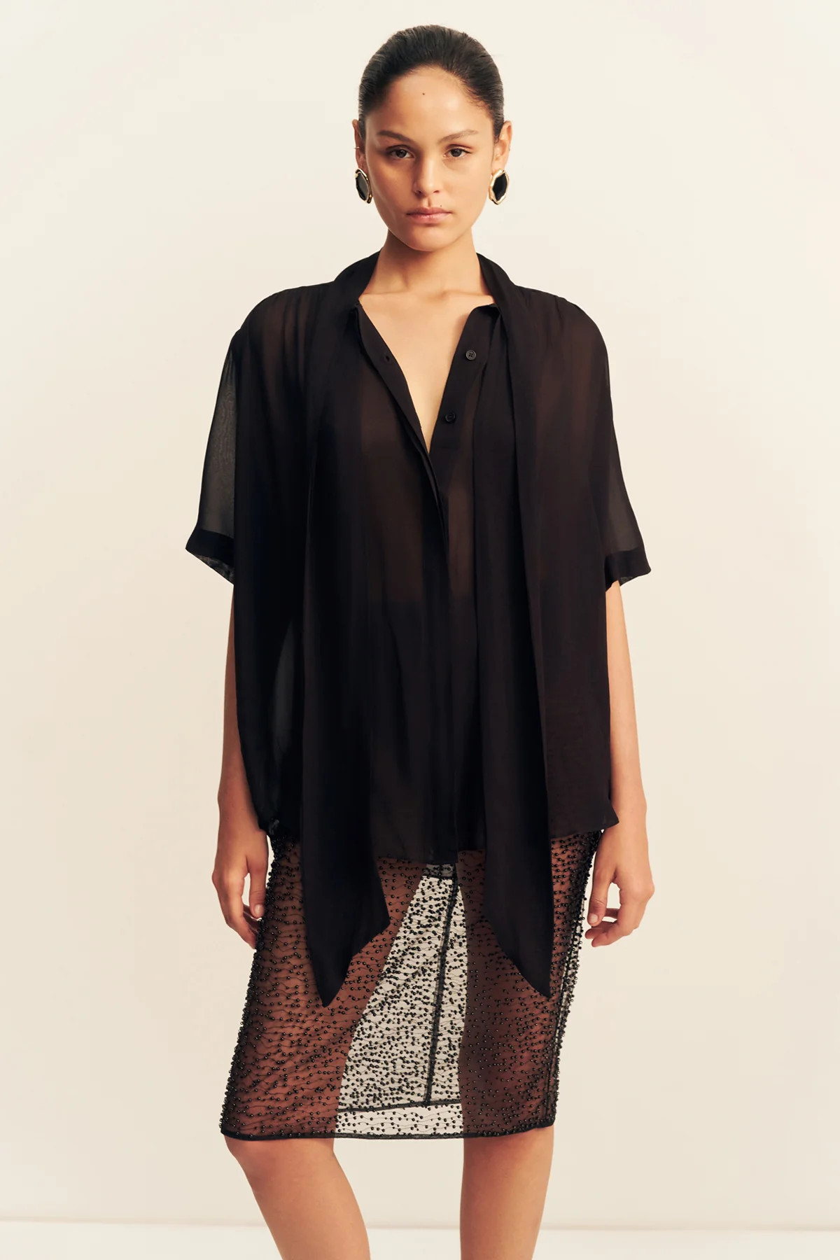 Juno Scarf Shirt | Black | Tops | Shona Joy | Shona Joy