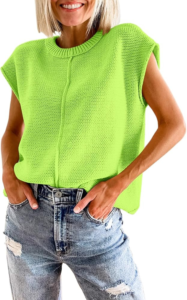 Saodimallsu Womens Summer Cap Sleeve Tops Casual Crew Neck Loose Fit Knit Lightweight Sweater Pul... | Amazon (US)