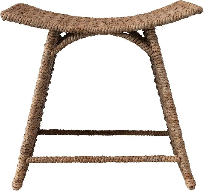 Bloomingville Hand-Woven Water Hyacinth and Rattan Double Weave Stool, 19" L x 15" W x 19" H, Nat... | Amazon (US)