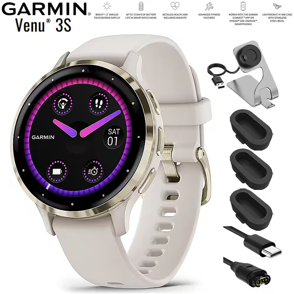 Garmin - Venu 3S Fitness GPS Smartwatch Gold w/ Ivory Case 41mm + Charging Bundle - Stainless Steel and Ivory - (2023) | Best Buy U.S.
