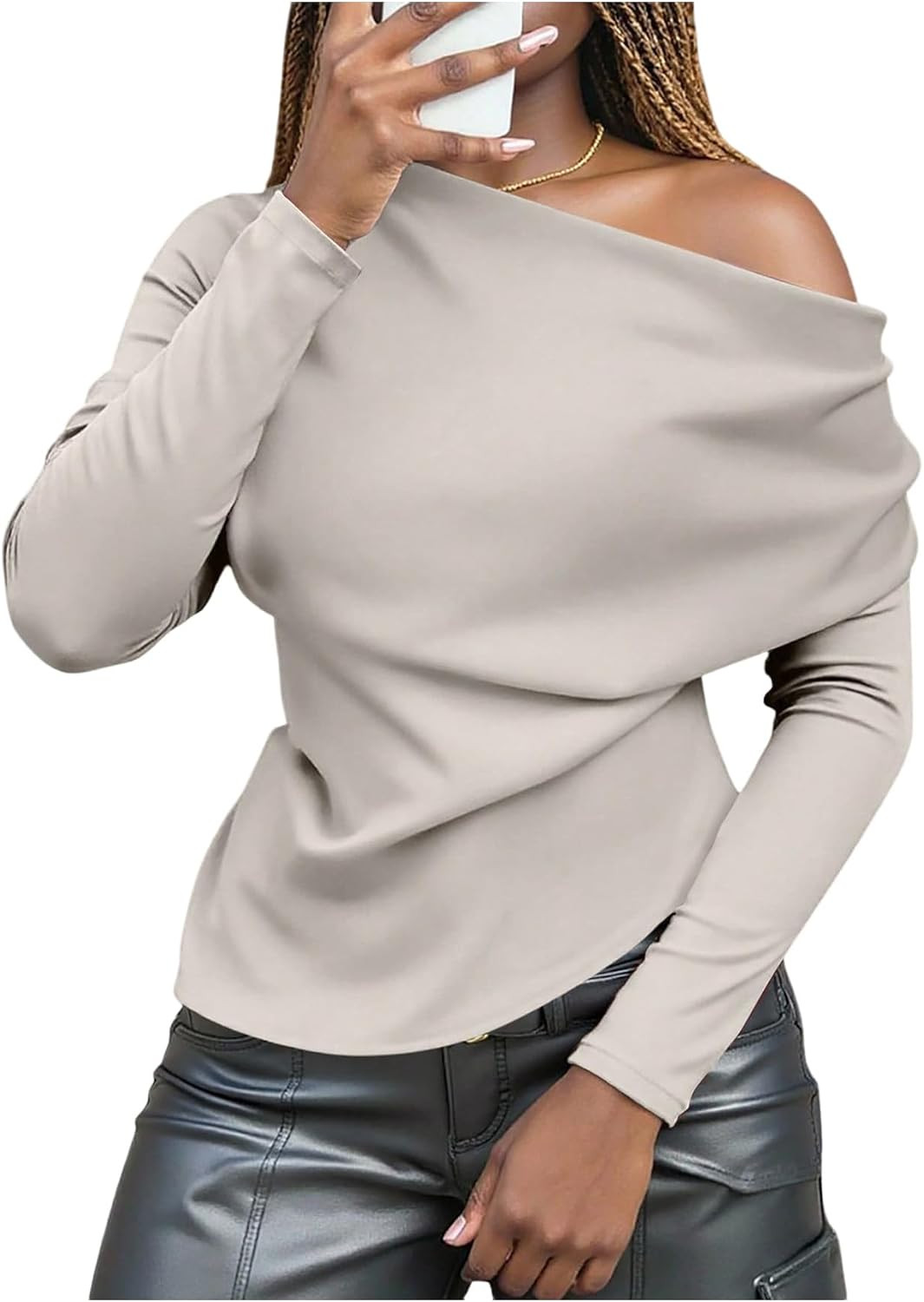 SHENHE Women Asymmetric Long Sleeve Off Shoulder Tops Slim Fit Autumn Going Out Top | Amazon (US)