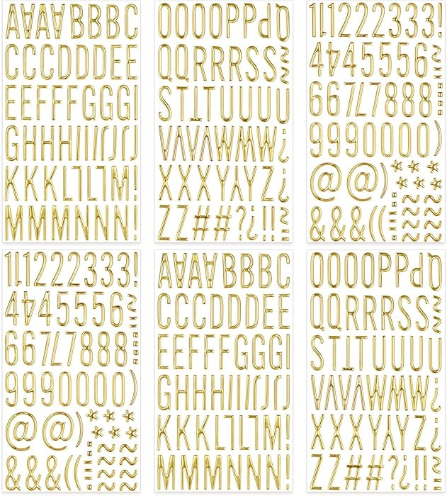 6 Sheets Gold Puffy Letter and Number Stickers 1 inch Gold 3D Alphabet Letter Stickers Waterproof... | Amazon (US)