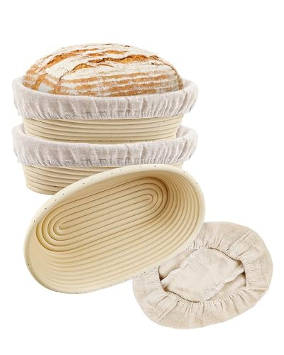 Pintuson Banneton Bread Proofing Basket for Sourdough - 2 Pack 10 Inch Oval Banneton Baskets with Liners - Banton Proofing Basket for Batard - Sourdough Proofing Baskets for Making Beautiful Bread | Amazon (US)