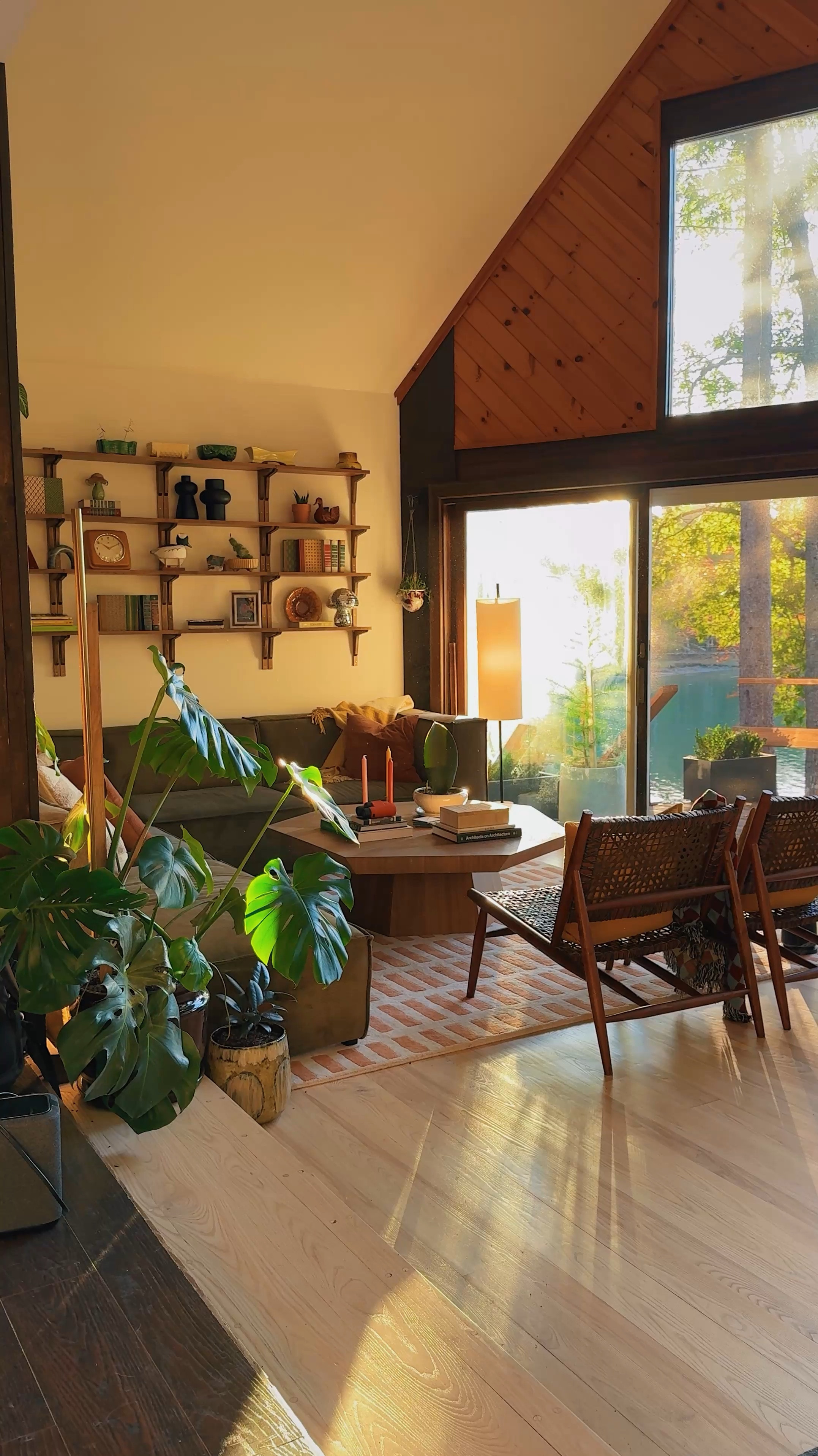 Golden hour in the new living room ✨ Combining the corduroy of the couch, the leather chairs, wool pillows and the cotton throw blanket creates a visually interesting, layered and cozy space. We’re ready for morning coffee and Fall mornings, now!

#LTKHome #LTKVideo #LTKGiftGuide