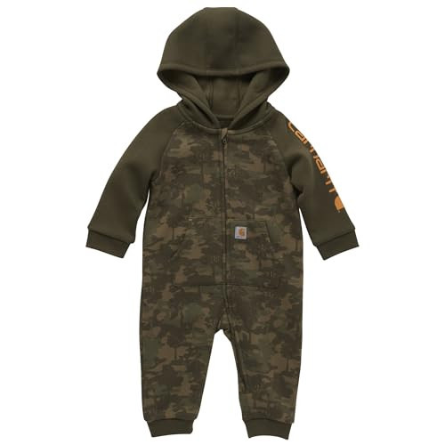 Carhartt Baby Boys' Long-Sleeve Hooded Zip-Up Footless Jumpsuit One-Piece Hoodie, Tree Camo Print Green, 18M | Amazon (US)