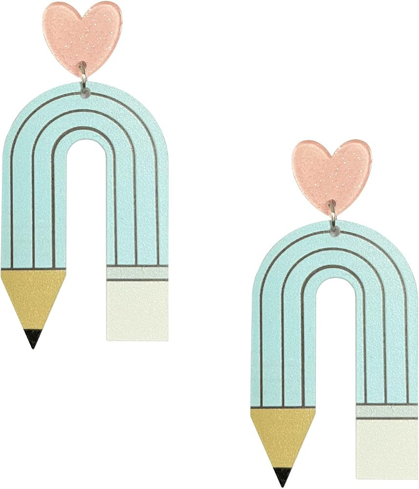 INENIMARTJ Pencil Earrings for Teachers, Teacher Dangle Earrings for Women, Acrylic Teacher Penci... | Amazon (US)