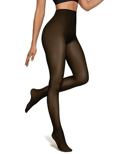 OEAK Womens Fleece Lined Tights Fake Translucent Pantyhose Thermal Opaque High Waisted Warm Legging Pants Footed Sheer Tights 300g Fake Translucent Black S/M | Amazon (US)