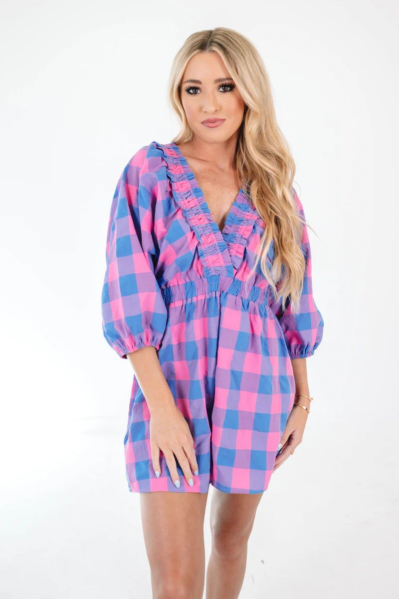 See You At The Stockyards Romper - Pink/Blue | The Impeccable Pig