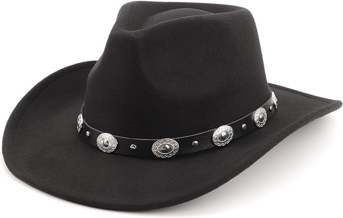 DRESHOW Women Men Classic Felt Wide Brim Western Cowboy & Cowgirl Cap Belt Buckle Retro Panama Ha... | Amazon (US)