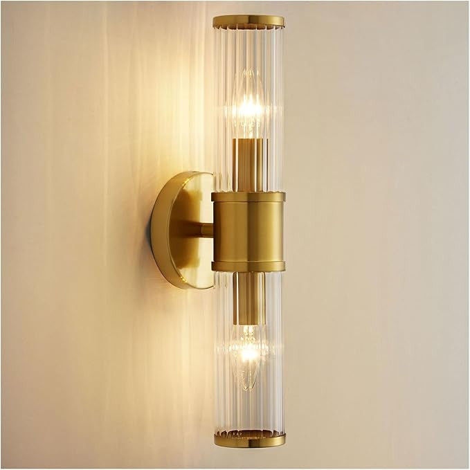 Linour Gold Wall Sconce - Bathroom Sconce Wall Lighting Modern Vanity Light Fixture with Glass Sh... | Amazon (US)