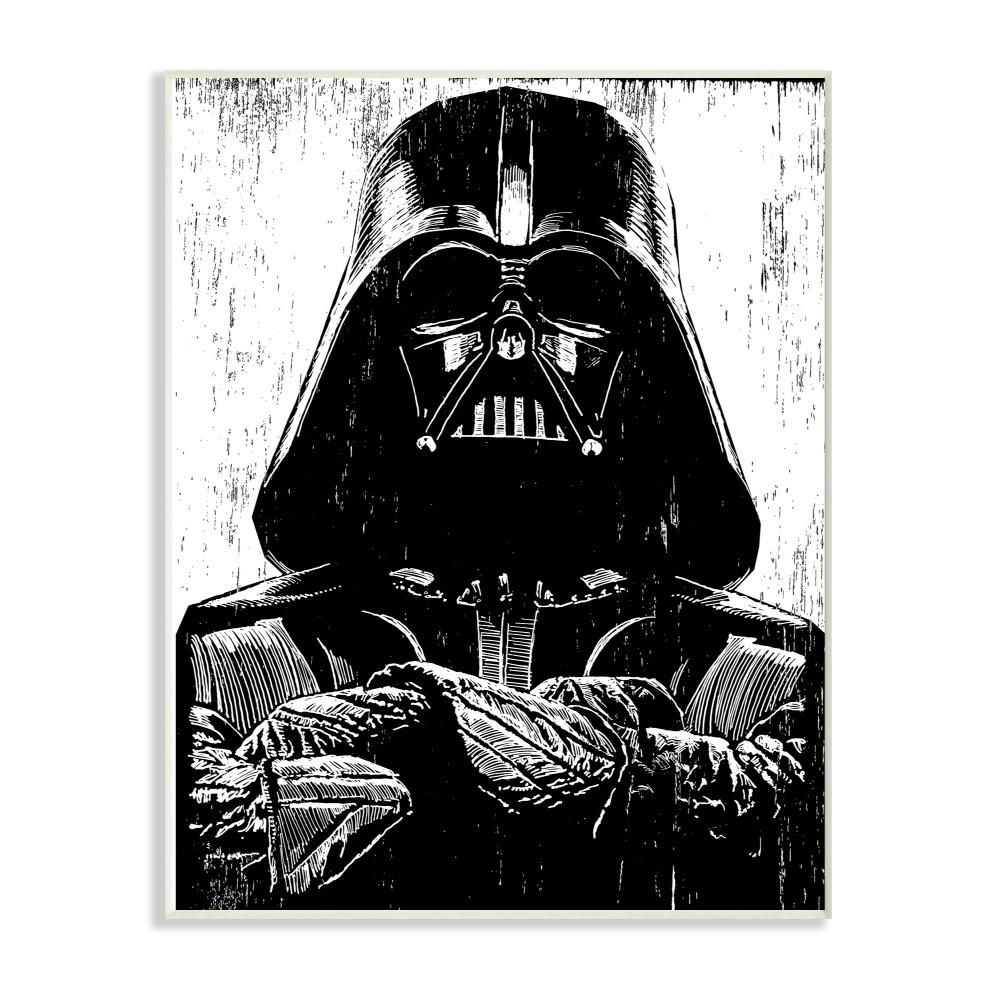 Stupell Industries 30 in. x 40 in. "Black and White Star Wars Darth Vader Distressed Wood Etching... | The Home Depot