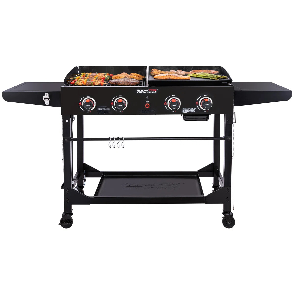 Royal Gourmet 4 - Burner Flat Top Liquid Propane 48000 BTU Gas Grill with Side Tables | Wayfair North America