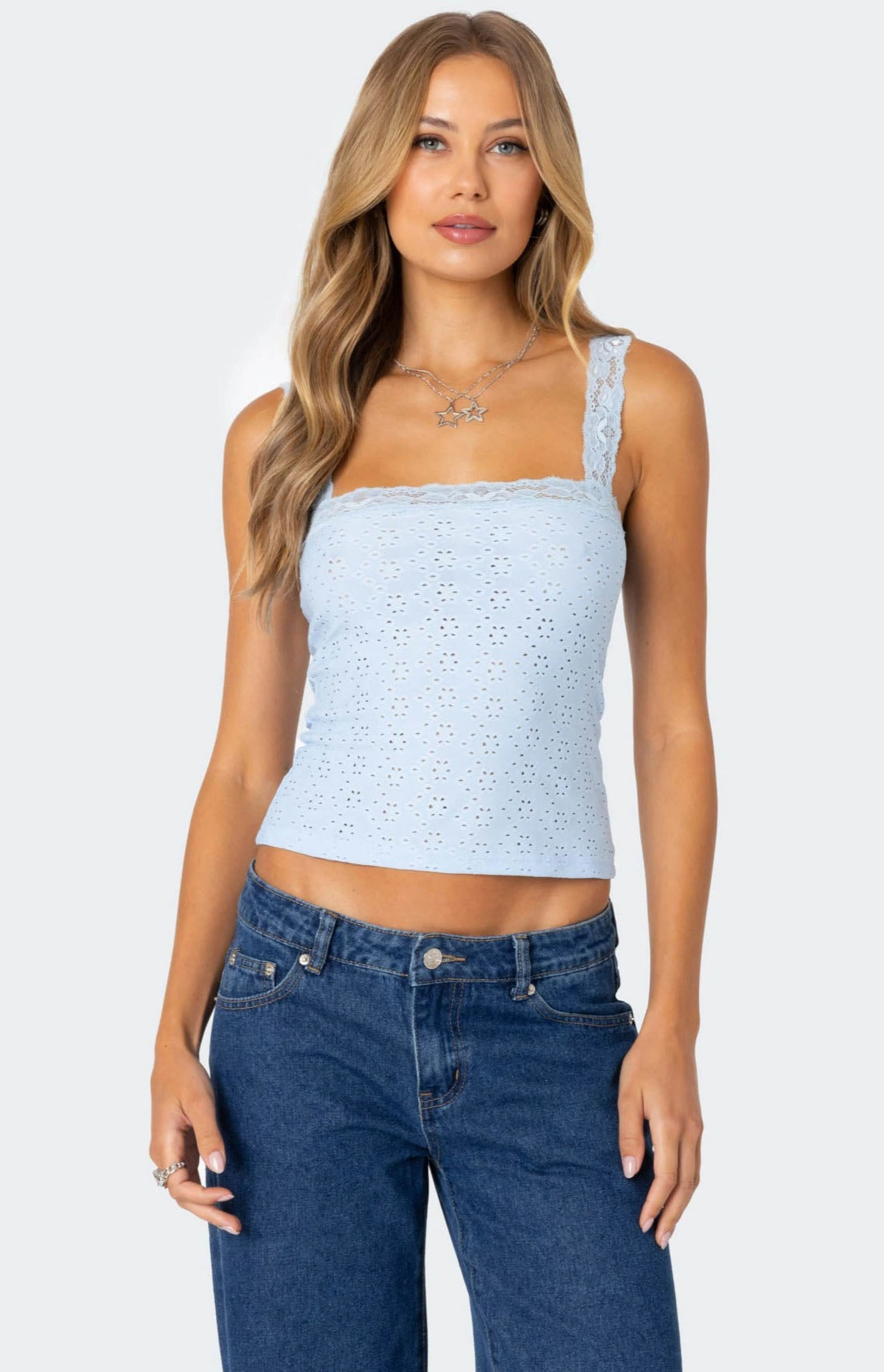 Edikted Virginia Lace Trim Eyelet Tank Top | PacSun