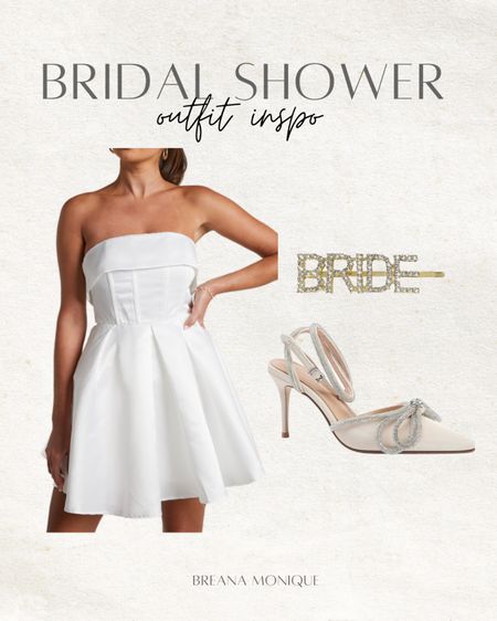 Bridal Shower Outfit, bride to be, white dresses, outfit inspo, bride hair clip, showpo dress, rhinestone heels 

#LTKstyletip #LTKshoecrush #LTKwedding