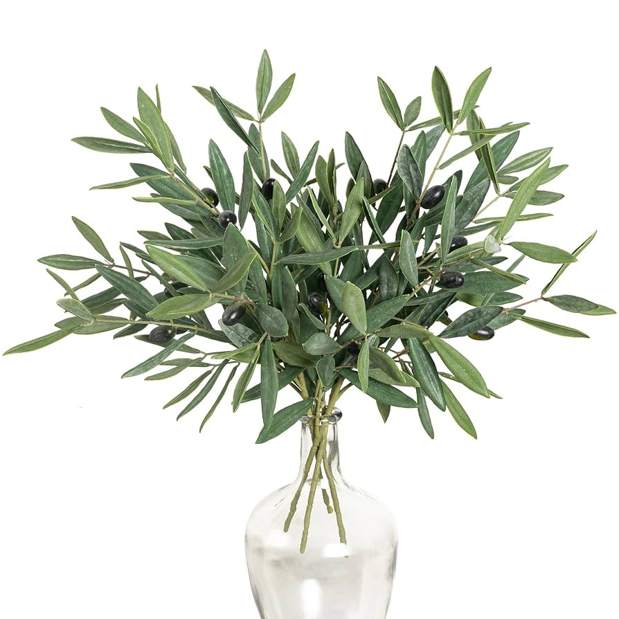 Faux Plants Olive Leaves Stems Artificial Plants Olive Tree Branches for Small Vase Tabletop Gree... | Amazon (US)