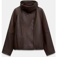 Zara - 100% Leather Stand-Collar Jacket Zw Collection - Brown - M - Woman | Zara US