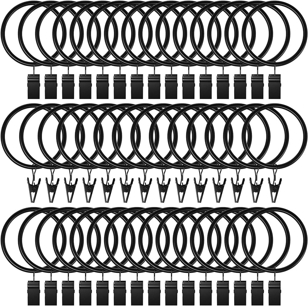44 Pack Curtain Rings with Clips Hooks 1.5 inch Rustproof Matte Metal Stainless Steel Drapery Rin... | Amazon (US)