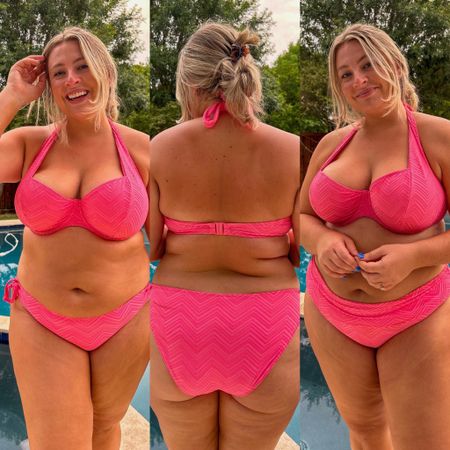 Bra sized, pink bikini, halter top, supportive swimsuit, low rise bikini bottoms, resort wear, fuller bust — on sale! 

#LTKSeasonal #LTKswim #LTKsalealert