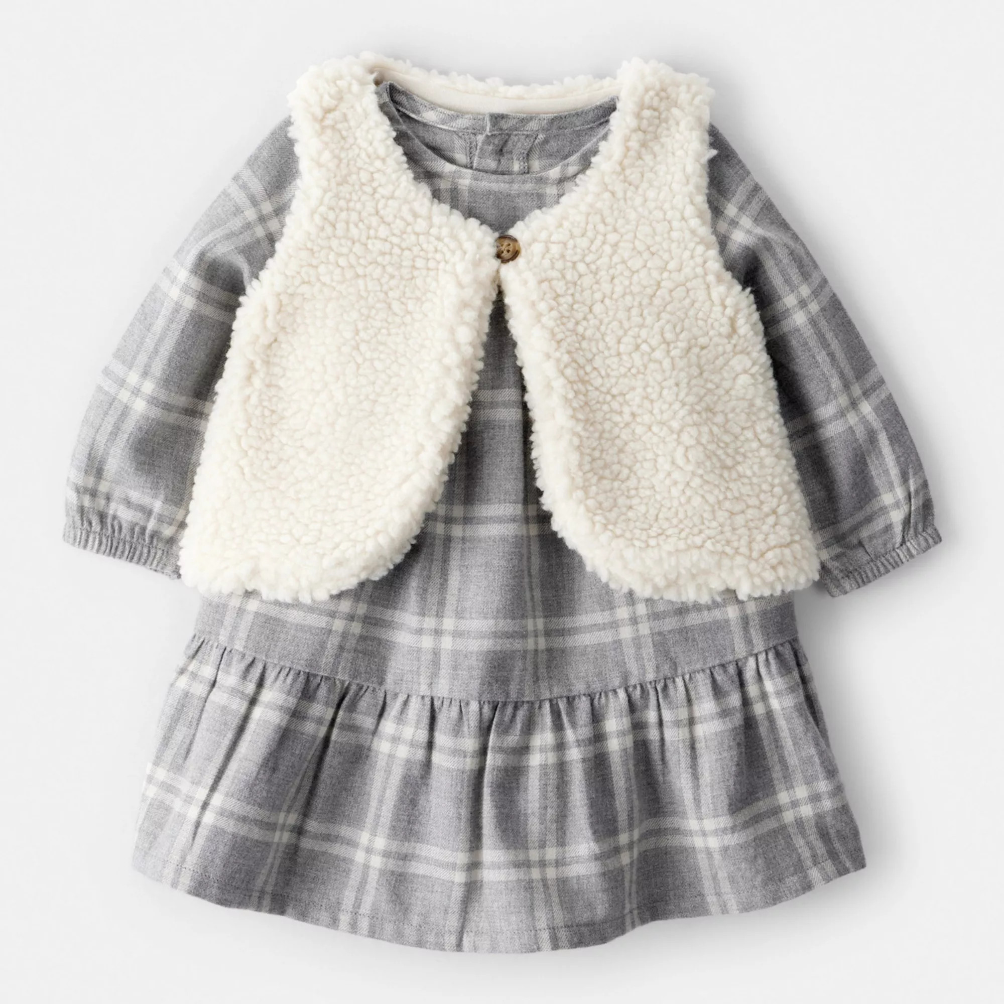Baby Girl Carter's 2-Pc. Plaid Sherpa Vest & Dress Set | Kohl's