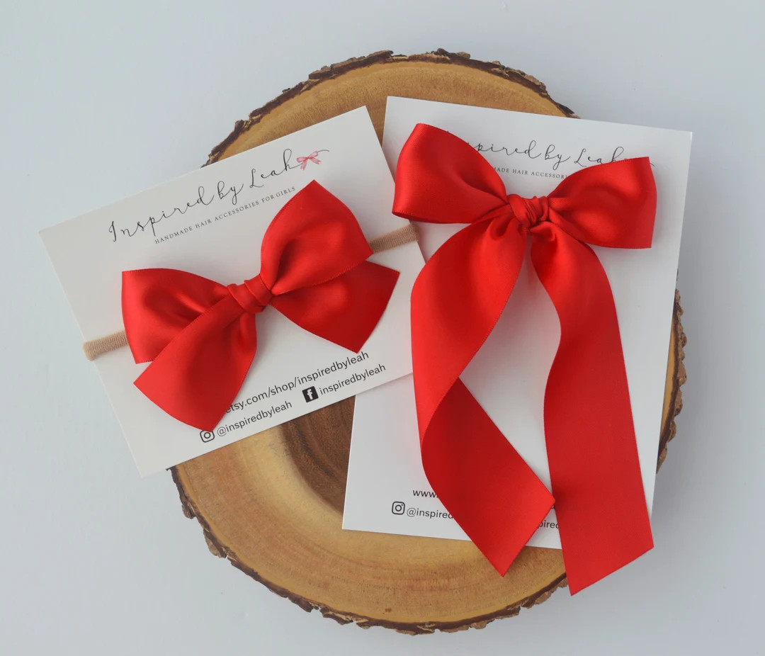 Red Satin Long Tail Hair Bow. Baby Girl Satin Bow. Long Hair Bow. Girl Red Bow. Adult Long Tail H... | Etsy (US)