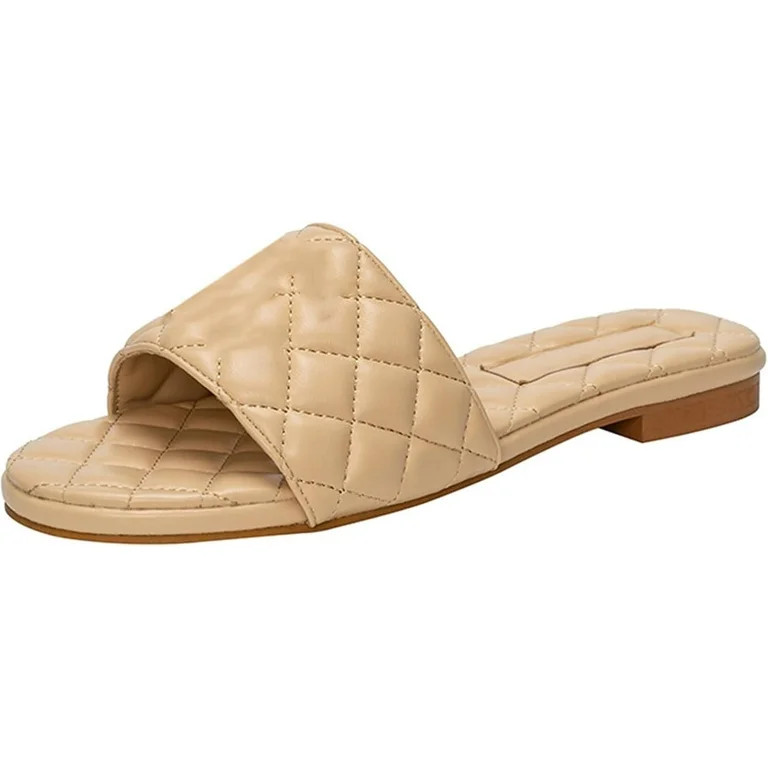 Women's Sandals Summer Leather Flat Sandals Comfort Slip On Slide Sandal Party Wedding Slippers S... | Walmart (US)