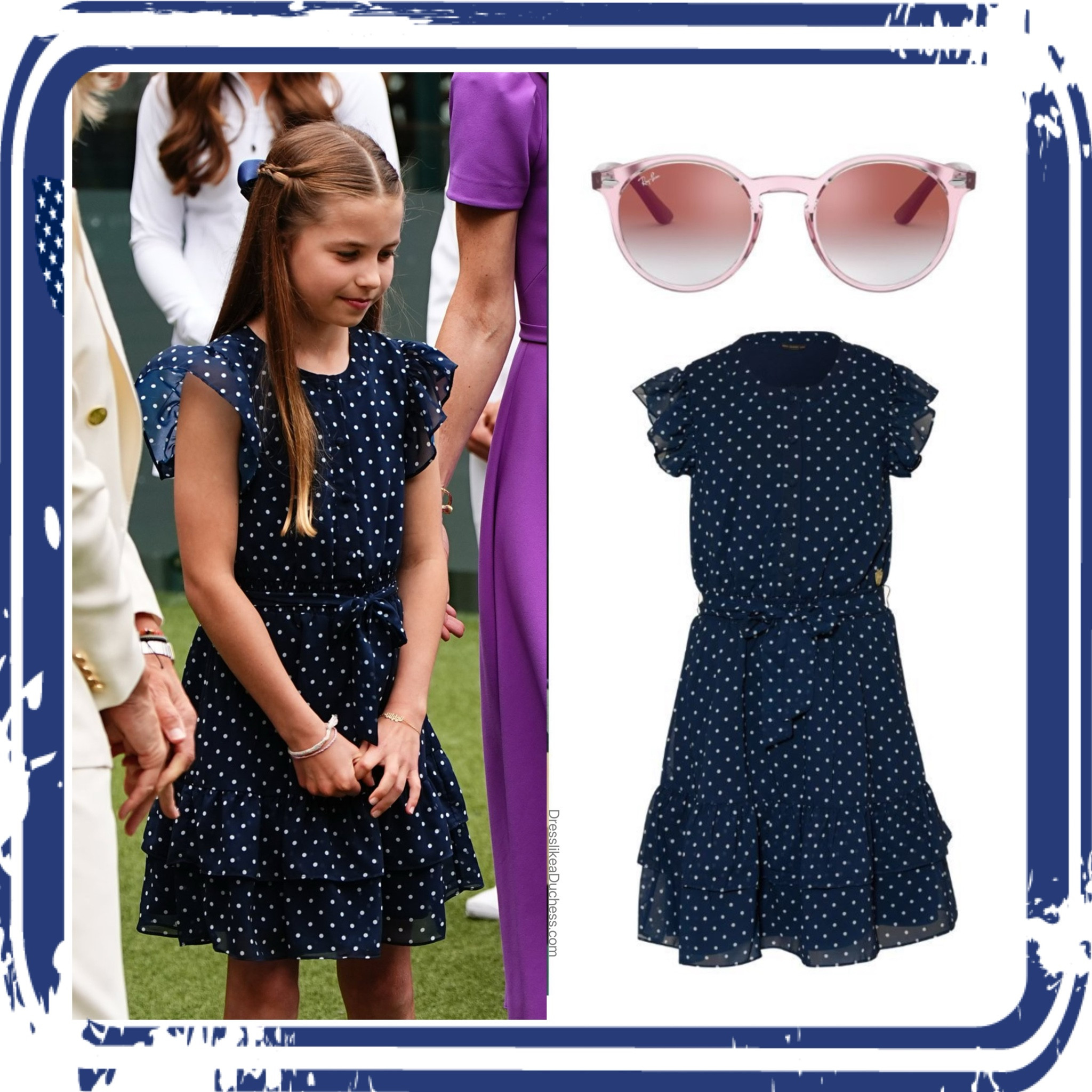 Charlotte in guess polka dress and pink/red Ray ban sunglasses 