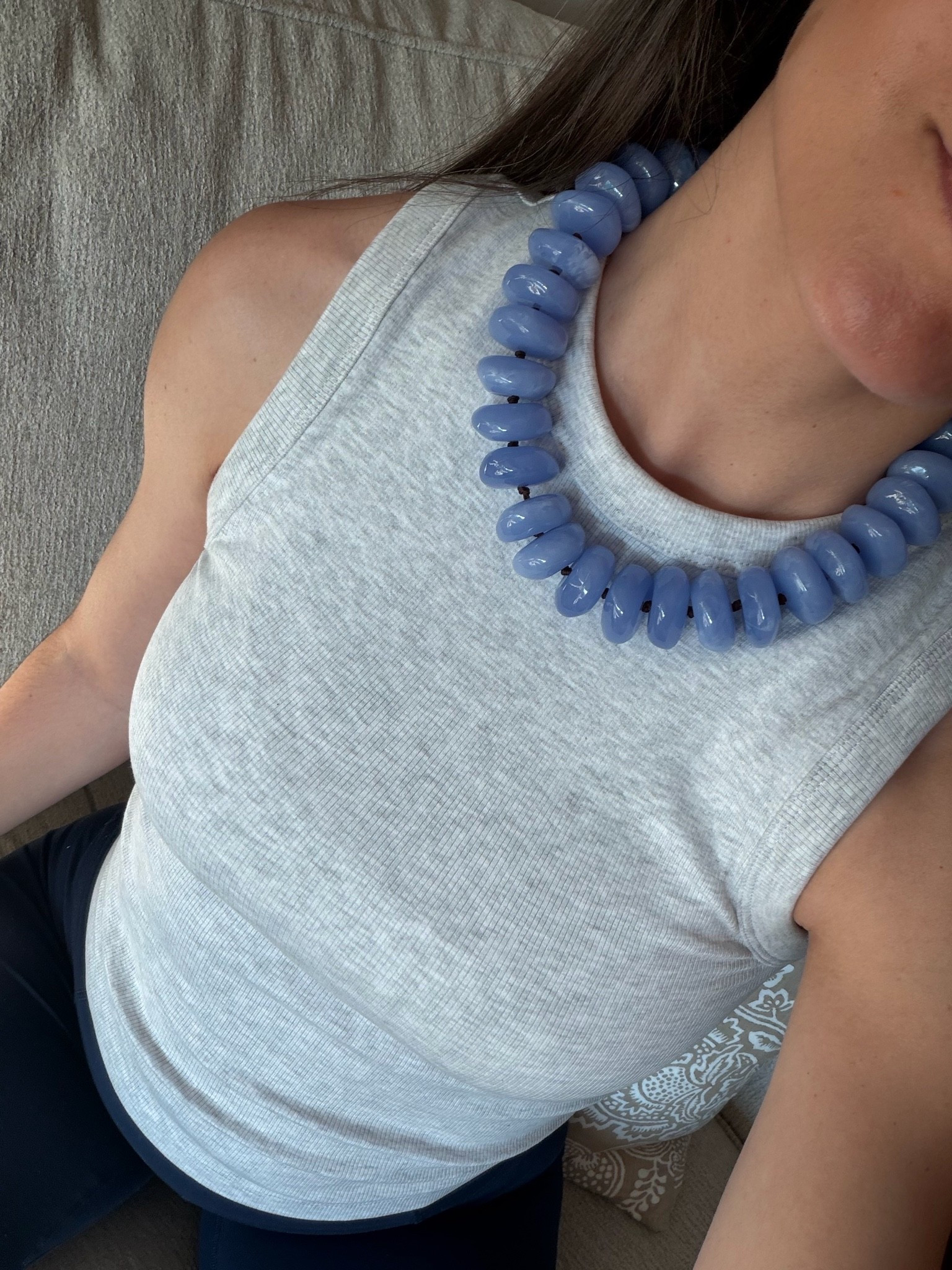 I love that beaded statement necklaces made a comeback! They’re so fun to add a pop of color to your outfits. This blue is gorgeous!