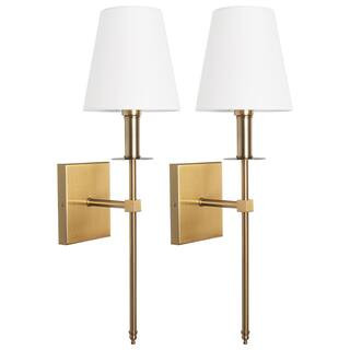 LamQee 1-Light Modern Gold Wall Sconce with White Fabric Shade(2-Pack) 06FTL0233BGD - The Home De... | The Home Depot