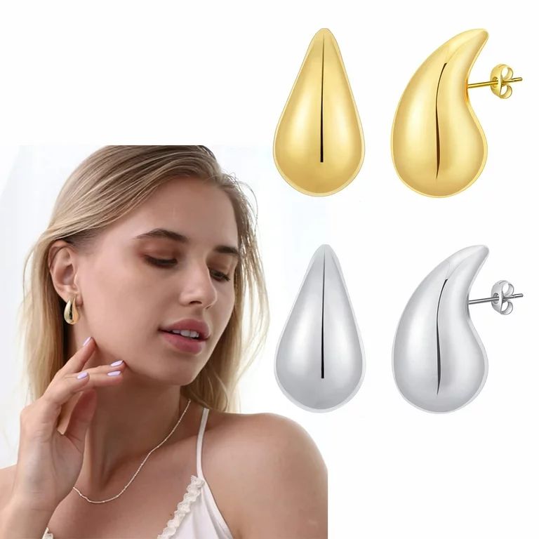 Waterdrop Gold Earrings for Women Teardrop Gold Big Earrings Fashion Jewelry Gift, Gold+Silver | Walmart (US)