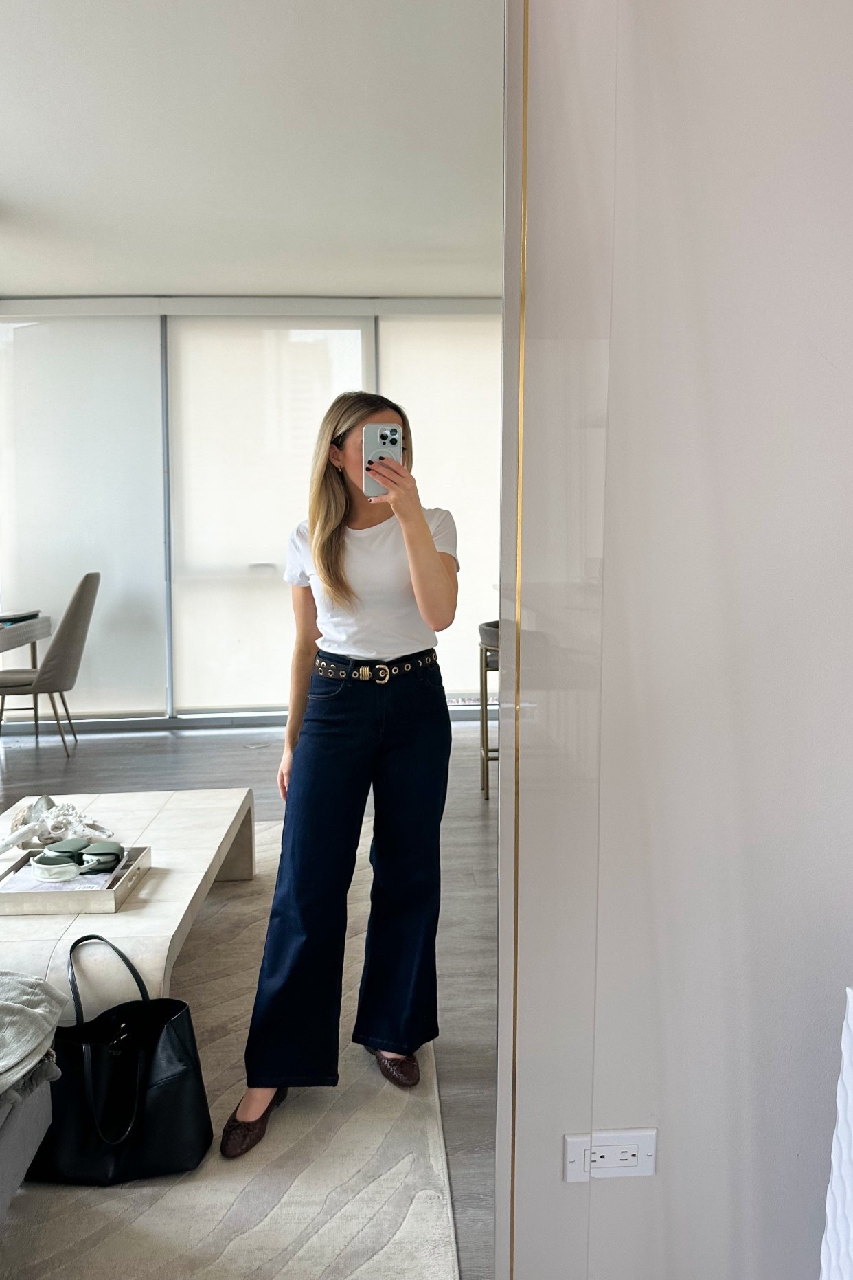 Chicago: Daily Outfit 
-I am 5’1” and wearing the petite length in these jeans 

Ootd style fashion, petite jeans, petite pants, Ruti jeans, Ruti palazzo jeans, brown flats, Madewell belt, white tee and jeans outfit, Chicago, casual workwear, easy workwear outfit, winter denim, business casual workwear 

#LTKworkwear #LTKSeasonal #LTKstyletip