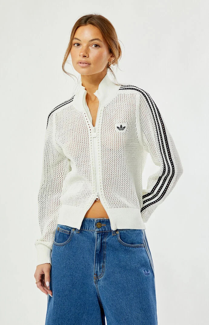 Adidas Women's Off White Crochet Track Jacket - Size XXS | PacSun