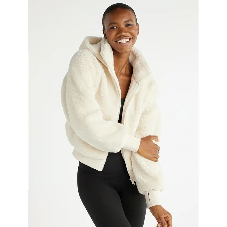 Love & Sports Women’s Faux Sherpa Jacket with Hood, Sizes XS-3XL | Walmart (US)