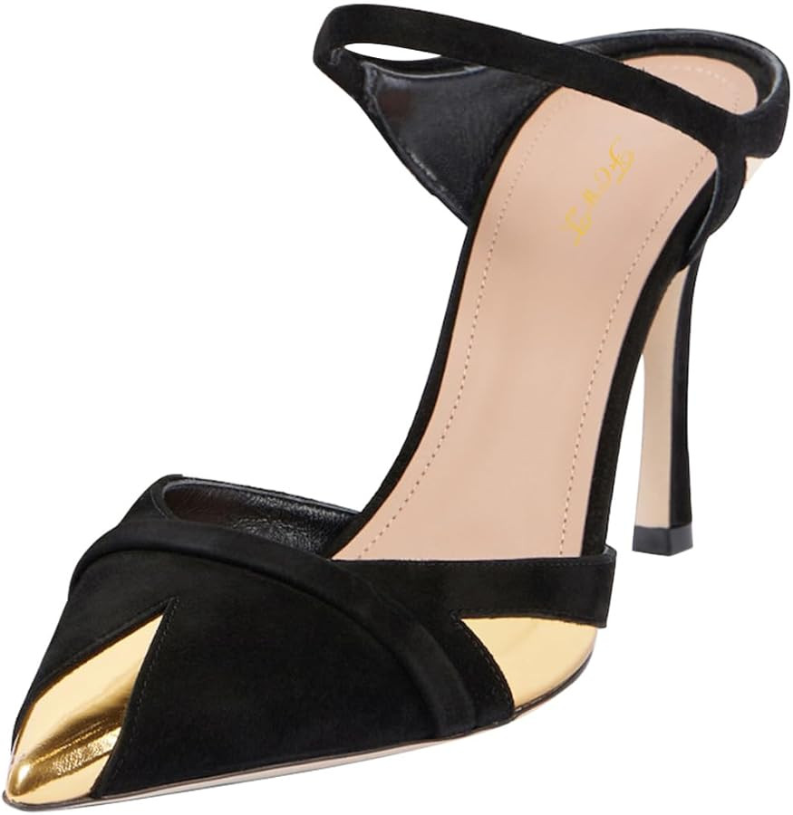 FOWT Women Pointed Toe Slip on Mules Backless Stiletto High Heel Sandals Fashion Two Tone Slipper... | Amazon (US)
