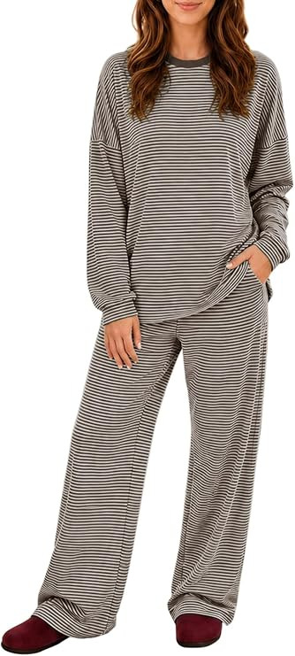 Sexyasasii Women's 2 Piece Striped Lounge Set Maternity Pajama Sets | Long Sleeve Oversized Top, ... | Amazon (US)