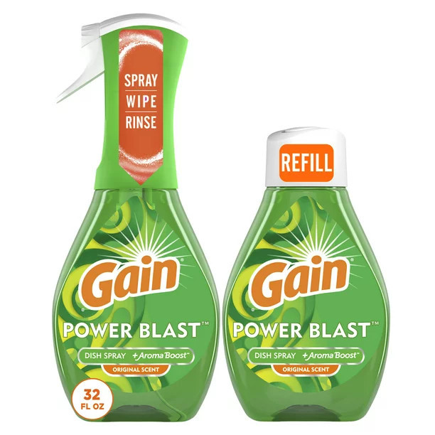 Gain Powerblast Dish Spray, Dish Soap, Original Scent, 1 Starter Kit Plus 1 Refill, 16.0 fl oz | Walmart (US)