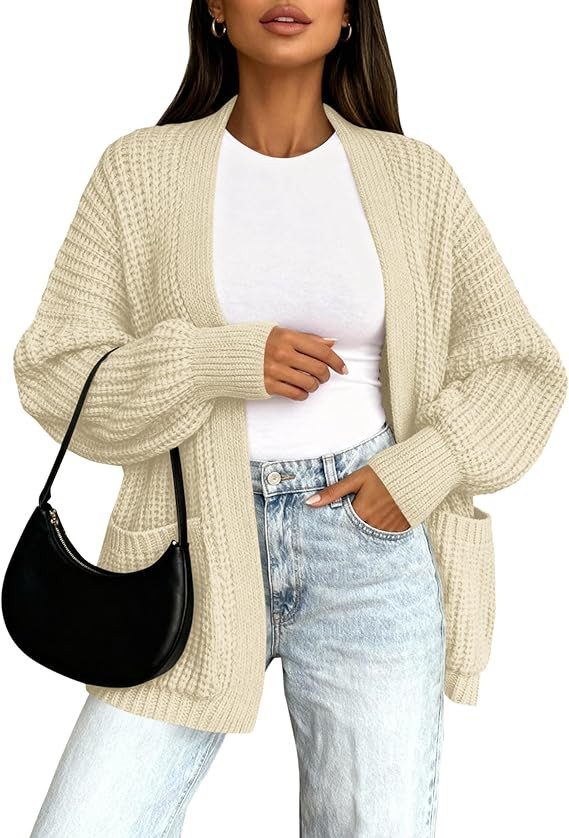 BTFBM Cardigan Sweaters for Women 2025 Fall Fashion Casual Long Sleeve Oversized Open Front Knit ... | Amazon (US)